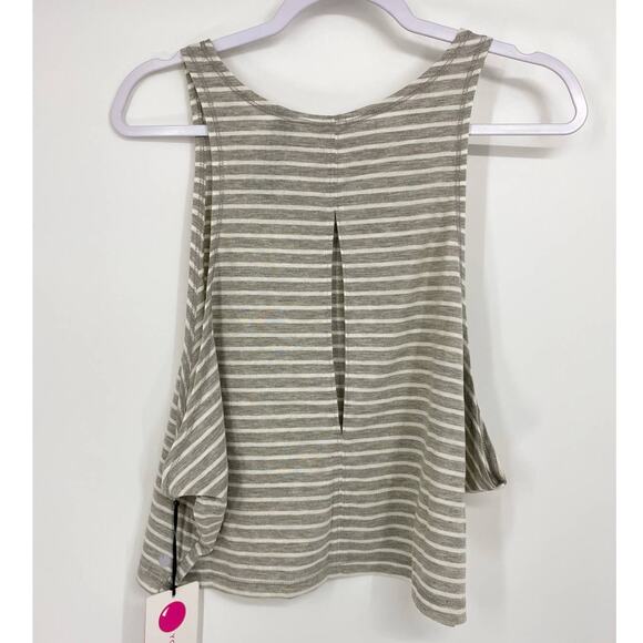 Yogalicious Womens Slit Back Heather Gray White Striped Tank Top NEW Large - Picture 2 of 9